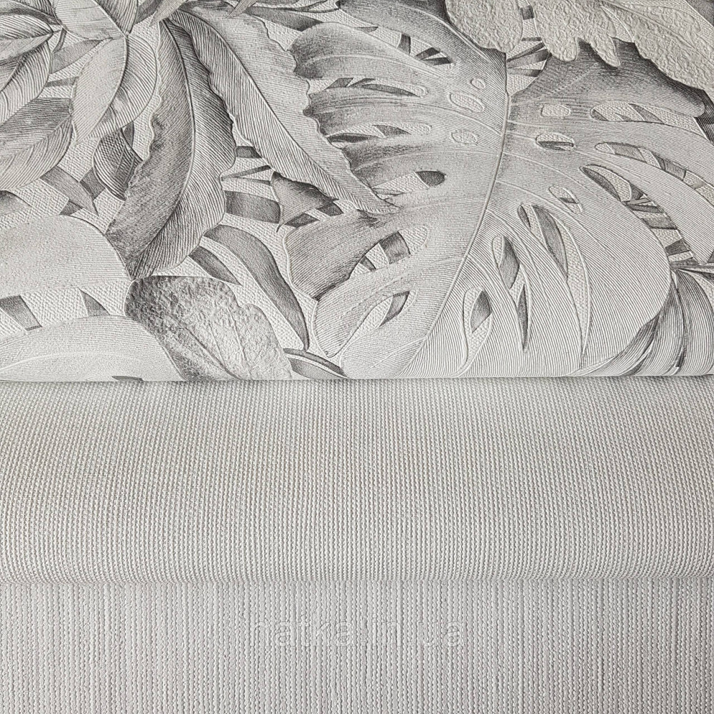 Шпалери метрові вінілові на флізелін Marburg Botanica рослинний принт листя монстери пальми білі чорні Київ - фото 3