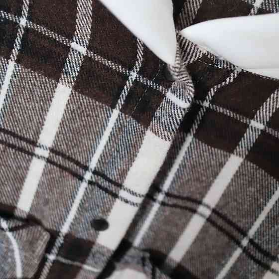 Дитяча тепла кашемірова сорочка в коричневу карту з капюшоном, для хлопчика, для дівчинки 134 Кам'янець-Подільський