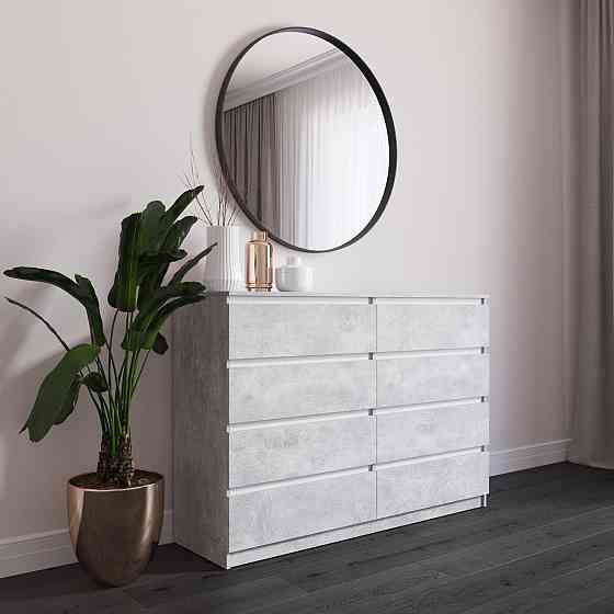 Комод VAYS R-8 Бетон-Білі планки, 8 шухляд без ручок, ЛДСП, 140×40×98 см – для спальні, вітальні, передпокою Львів