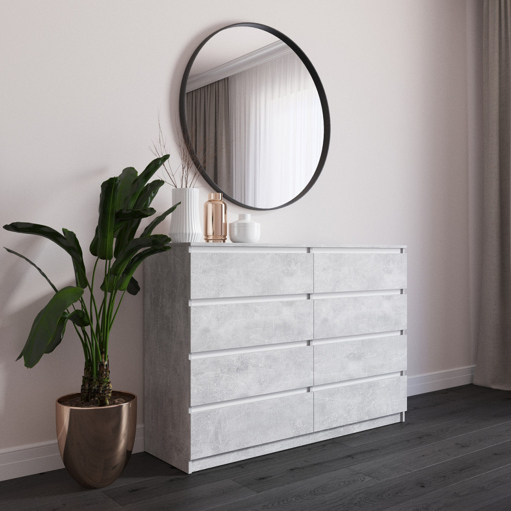 Комод VAYS R-8 Бетон-Білі планки, 8 шухляд без ручок, ЛДСП, 140×40×98 см – для спальні, вітальні, передпокою Львів - фото 1