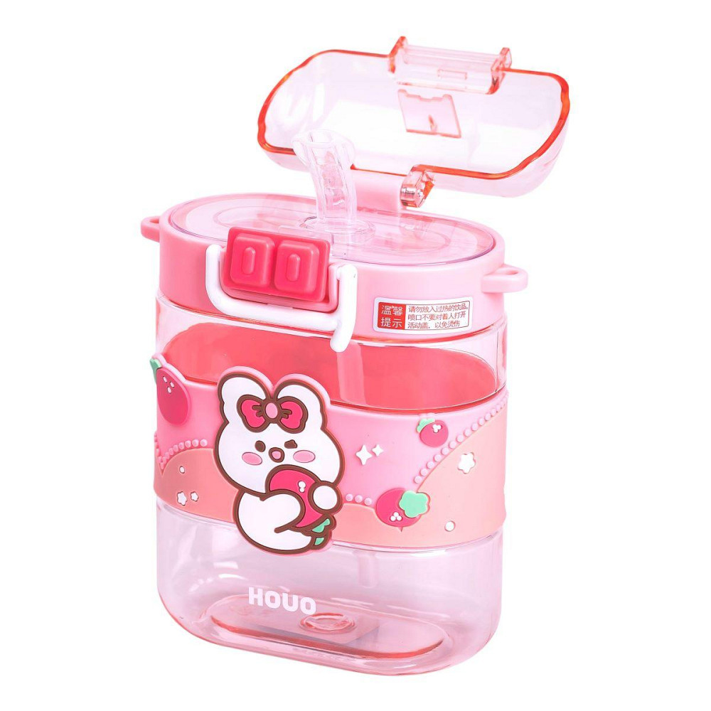 Бутылка для воды детская с трубочкой и ремешком 560 мл бутылочка для питья в школу 15 см Розовая HP-14-36P SBR Киев - изображение 5