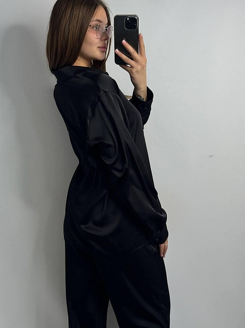 Жіночий шовковий костюм із штанами Чорний XL/2XL Харків - фото 3