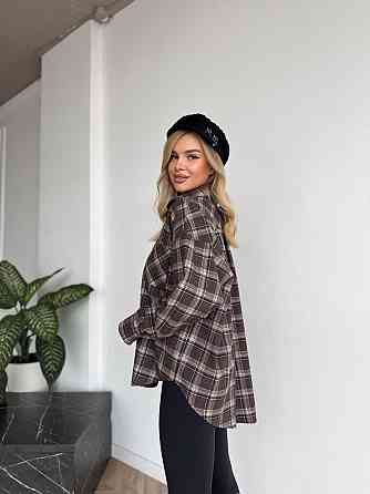 Женская рубашка в клетку oversize из турецкой фланели, коричневая, 42-44-46 Лубны