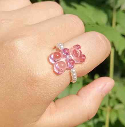 Кольцо с мишкой розовое с бусинками, размер универсальный Киев