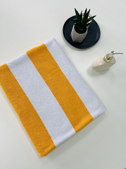 Пляжний рушник Ideal Textile махровий в смужку 90х170см (56860346) жовта смужка Чернівці - фото 4