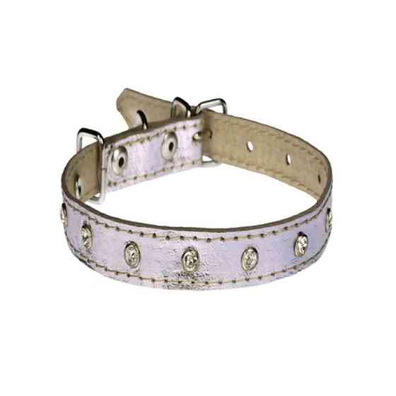 Нашийник 1541 15мм "Перламутр" шкіра подвійний прикрашений стразами Золотий Вінниця
