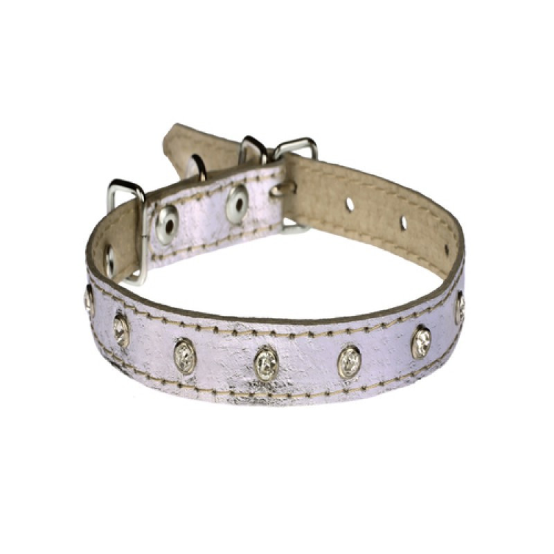 Нашийник 1541 15мм "Перламутр" шкіра подвійний прикрашений стразами Золотий Вінниця - фото 1