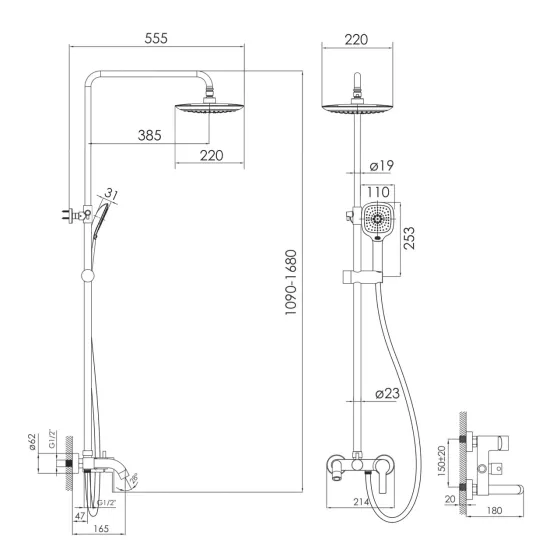 Душова система з виливом Imprese KUCERA t030B03401SR хром Київ
