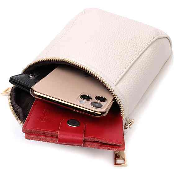 Компактна сумка цікавого формату із м'якої натуральної шкіри Vintage 22339 Біла Київ