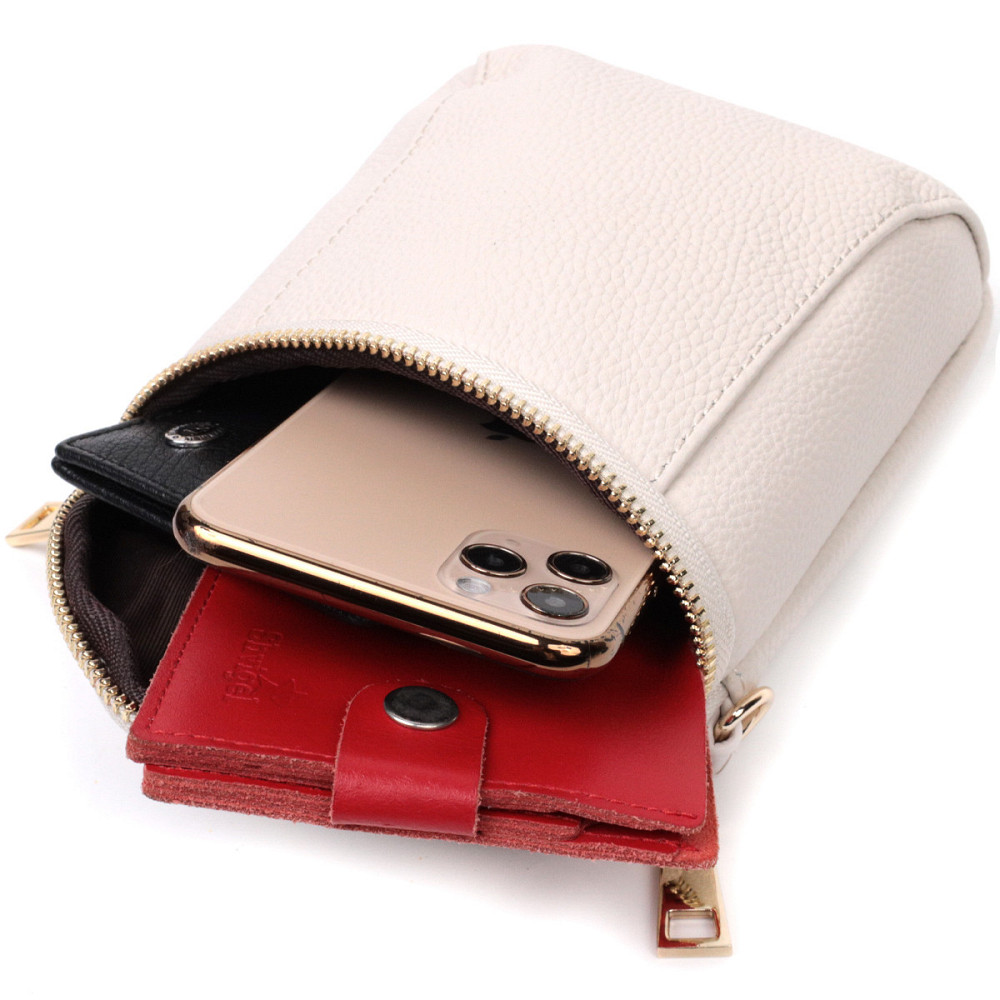 Компактна сумка цікавого формату із м'якої натуральної шкіри Vintage 22339 Біла Київ - фото 6