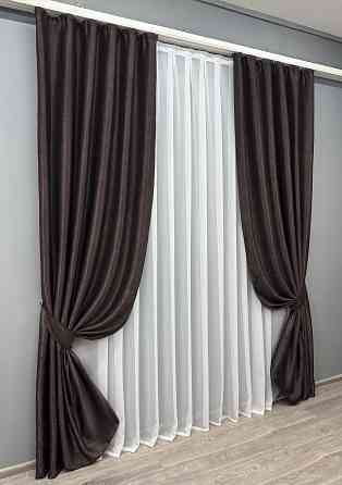 Комплект готових штор VR-Textil Софт № 1166ш Коричневий 100х270 см 2шт (31-523) Київ