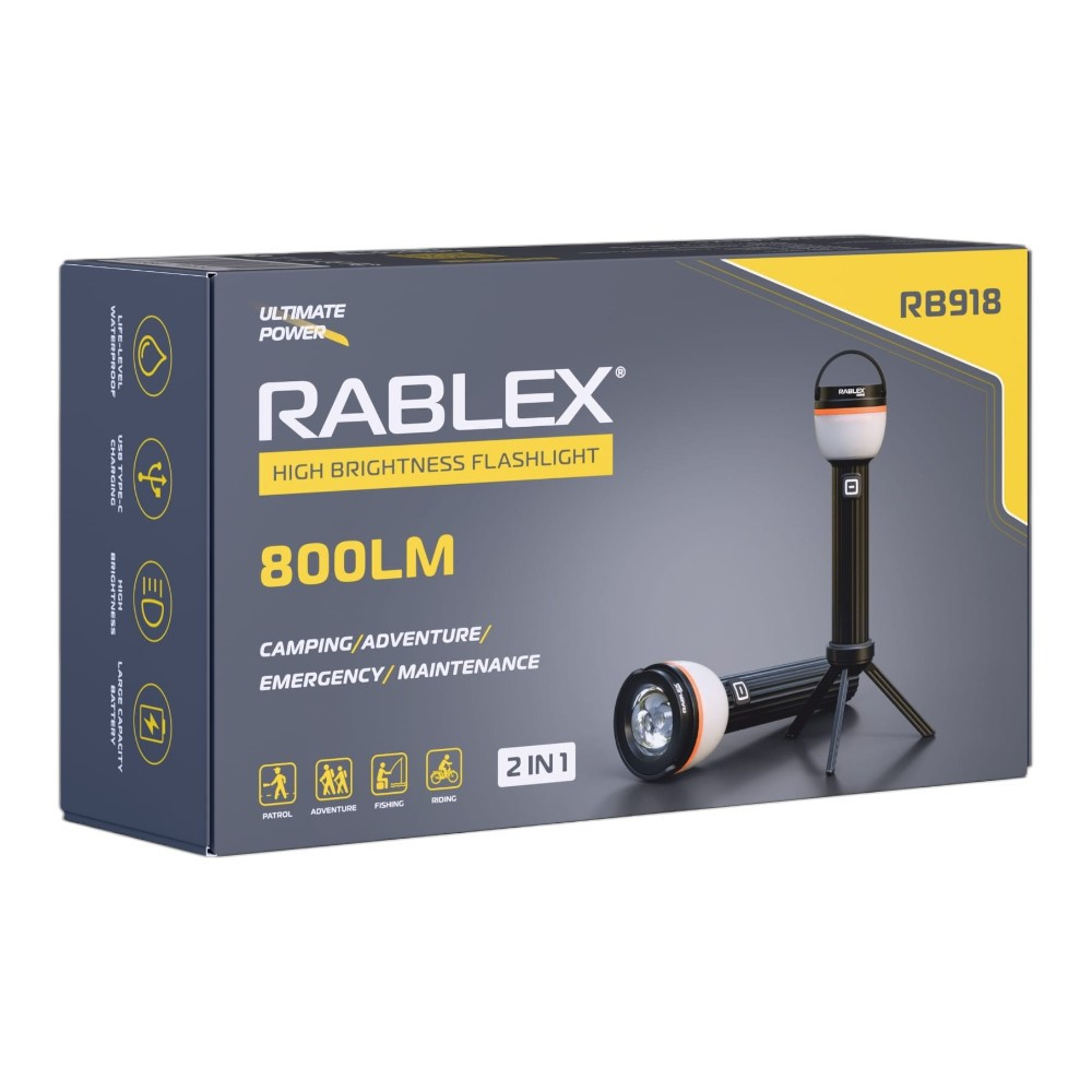 Ручний ліхтар Rablex RB918, 2 ліхтарі, Type-C, 800LM, водонепроникний, Дніпро - фото 2