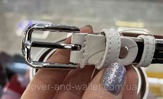 Узкий кожаный женский ремень белого цвета 15мм Puos Киев