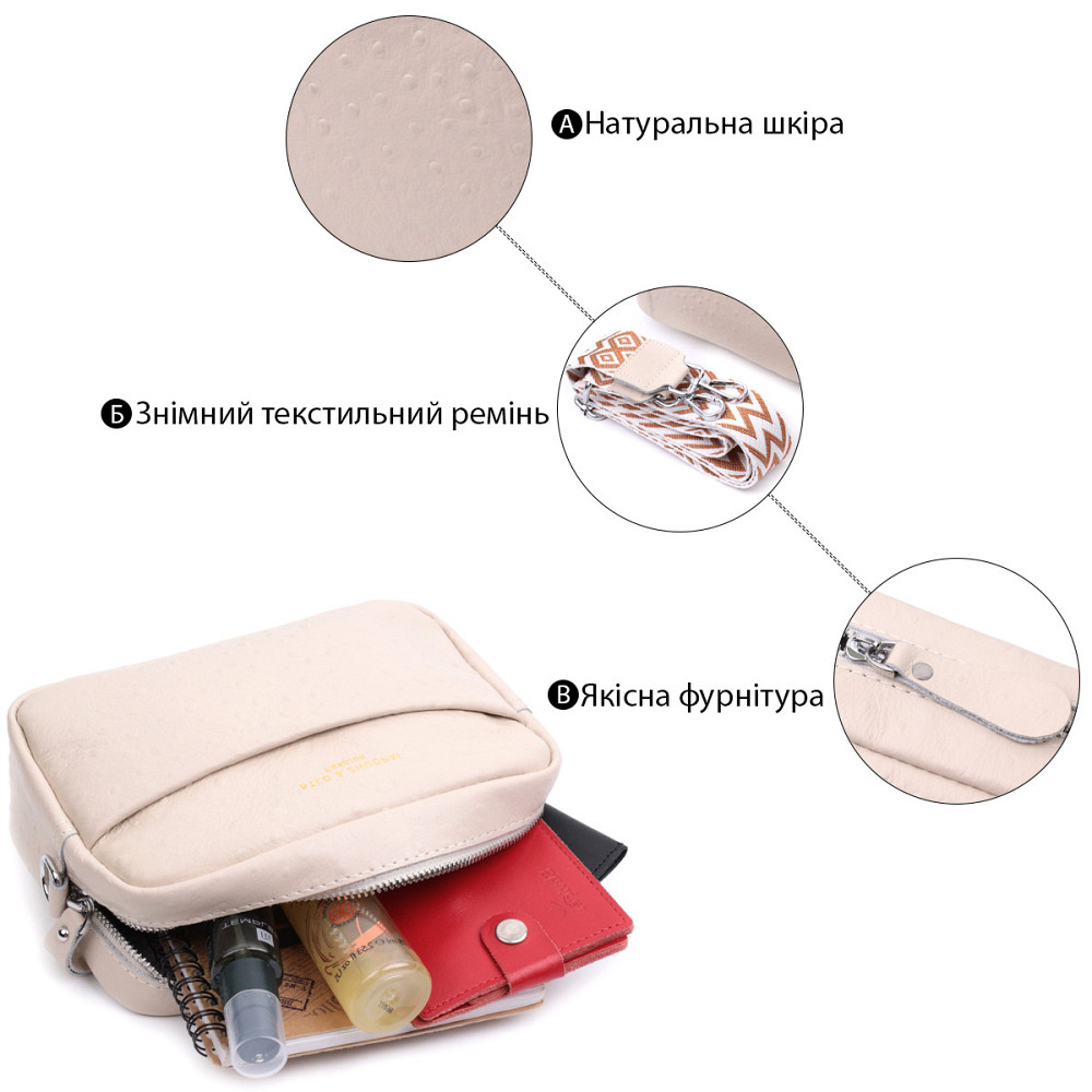 Фактурная женская сумка из натуральной кожи Vintage 22660 Белая Киев - изображение 4