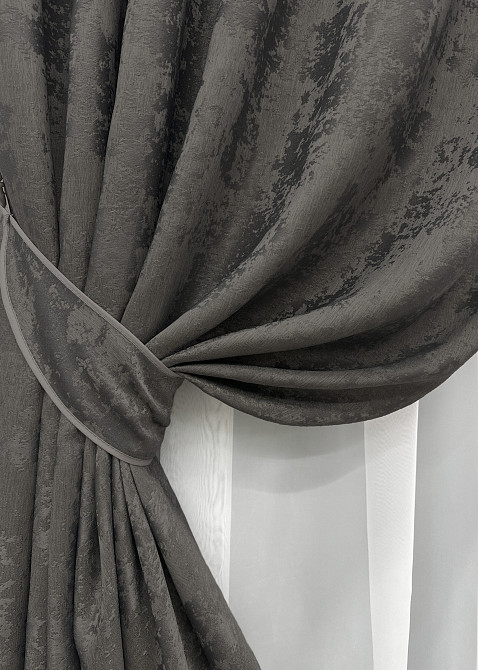 Комплект готових штор VR-Textil Жакард Sultan № 1723ш Графітовий 100х290 см 2 шт (31-925) Киев - изображение 5