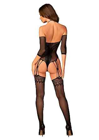Нейлоновий бодістокінг з імітацією панчіх Obsessive Bodystocking G333 S/M/L, black, з доступом Sex Aura Київ