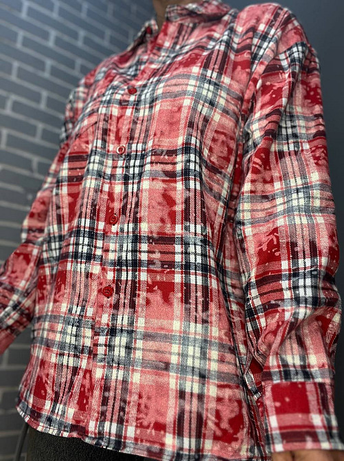 Сорочка жіноча A-N 2775 картата варена в клітинку оверсайз коттон one size, червоний, one size Київ - фото 3