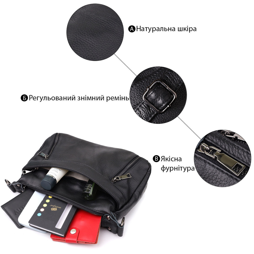 Практична жіноча сумка з натуральної шкіри Vintage 23011 Чорний Київ - фото 4