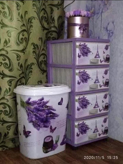 Комод пластиковый 37,5*46*90 + Корзина для белья 38*45*53 Париж Одесса - изображение 1