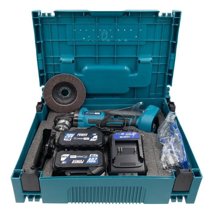 Потужна кутова безщіткова шліфмашина PROFI-TEC PGA202BL POWERLine : з АКБ 2шт-20V 4.0Ah, диск 125 мм, 8500 об/хв Київ - фото 10