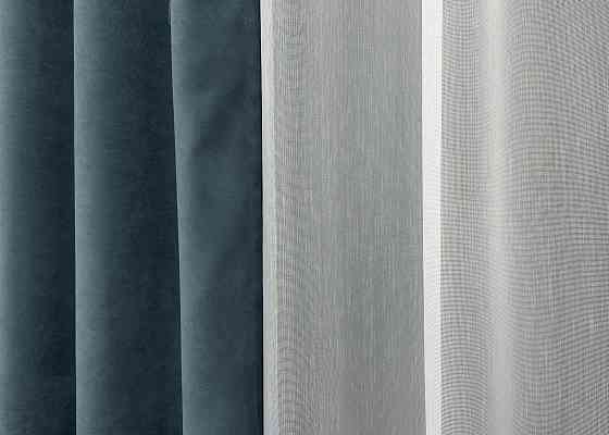 Комплект штор VR-Textil Мікровелюр Petek 200х270 2шт і Тюль 500х270 1489ш-1153т Сіро-блакитний з білим 71-033/6 Київ