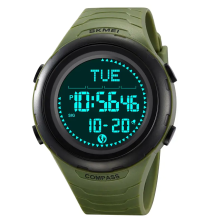 Часы мужские наручные спортивные Skmei 2166 Compass с компасом и шагомером (Зеленый с черным) Винница