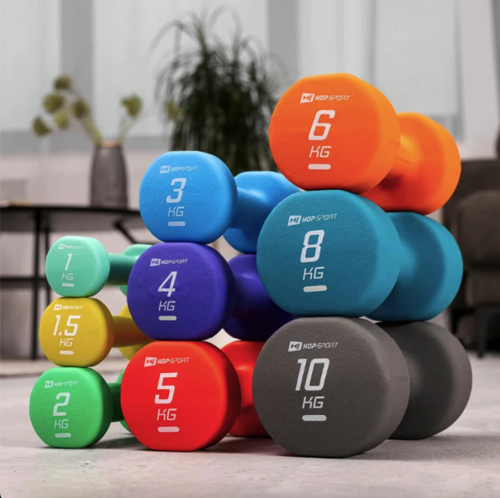 Неопреновые гантели Hop-Sport HS-V010DR 2 по 1 кг бирюзовые для фитнеса и тренировок Киев - изображение 6