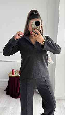 Жіночий базовий в'язаний костюм-двійка з ангори Графіт, 46/48 Одеса