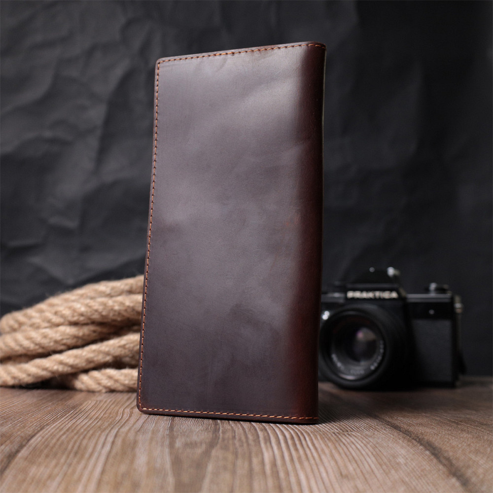 Вертикальний гаманець унісекс із натуральної шкіри Vintage sale_15083 Коричневий Київ - фото 9