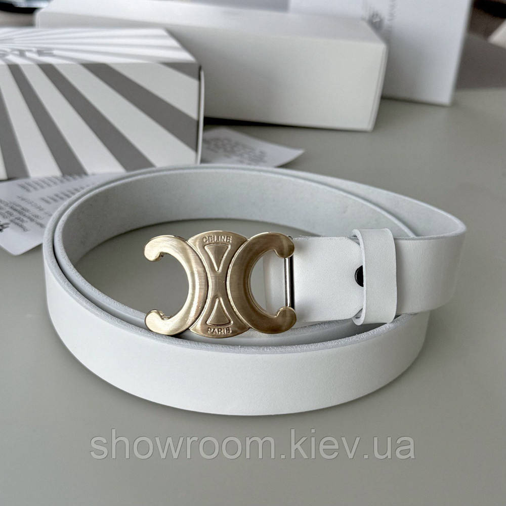 Женский белый кожаный ремень Celine gold (3 cм) Киев - изображение 1