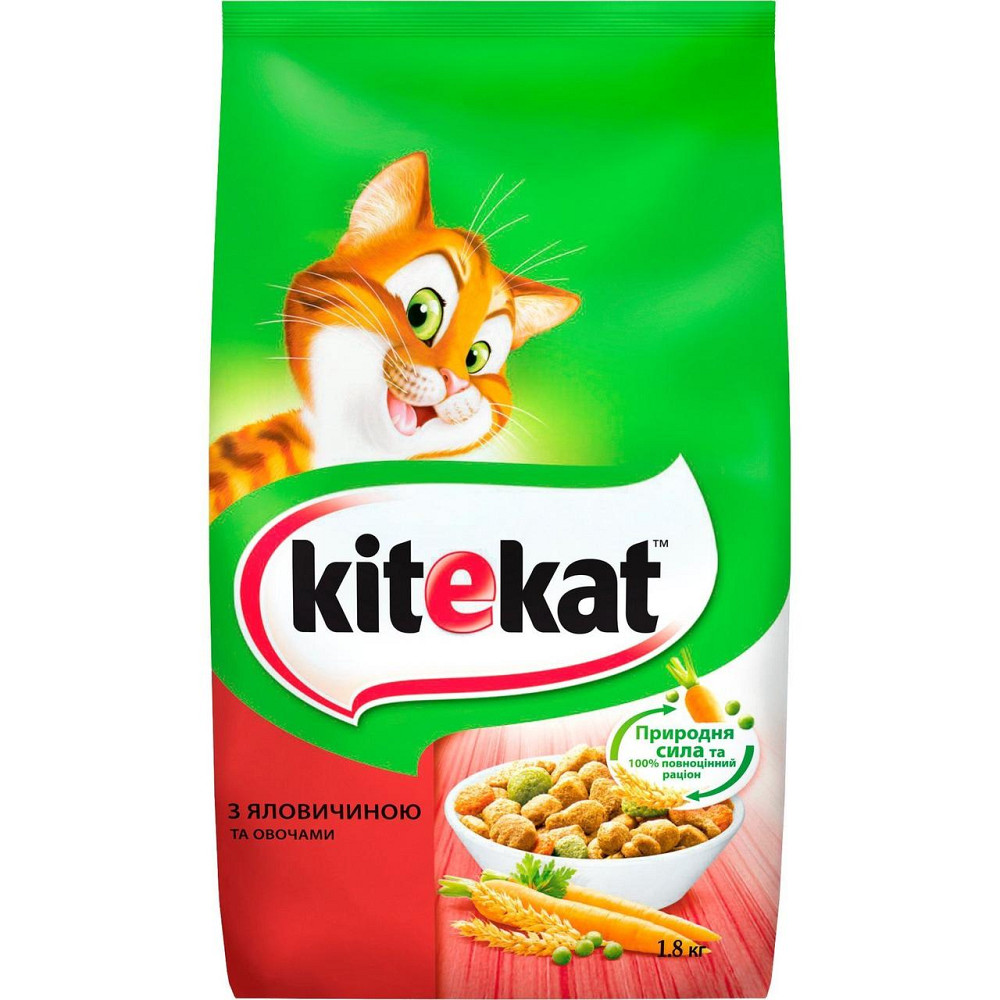 Сухой корм для взрослых кошек KiteKat (КитиКет) с говядиной и овощами 1.8 кг Винница - изображение 1