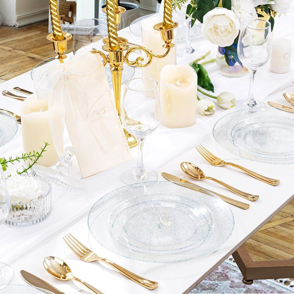 Набор тарелок пластиковых круглые 4 шт, десертные 19 см и обеденные 26 см,синие прозрачные с блёстками Каменец-Подольский - изображение 7