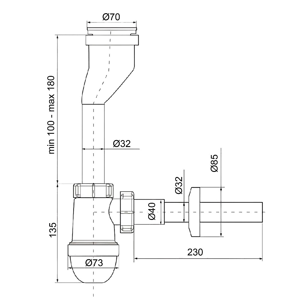 Сифон OPTIMUM для пісуара з трубкою 40/32*200, розетками 32 та 40 OPTI 19708 Тернопіль - фото 7