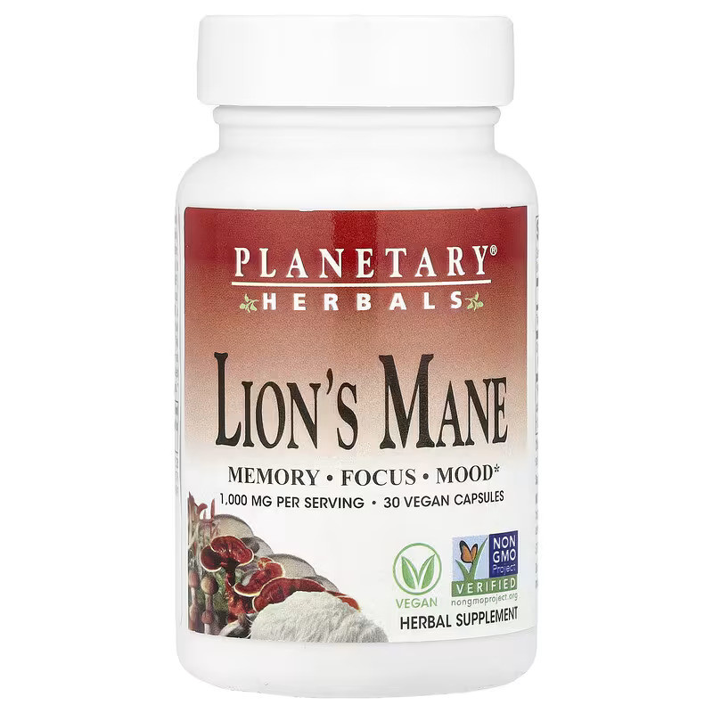 Левова грива Planetary Herbals Lion's Mane, 1,000 mg, 30 Vegan Capsules (500 mg per Capsule) Луцьк - фото 1