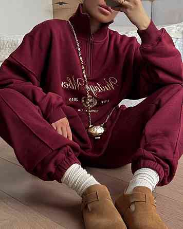 Жіночий теплий прогулянковий костюм-двійка: кофта та штани турецька тринитка на флісі Бордо, 46/48 Одеса