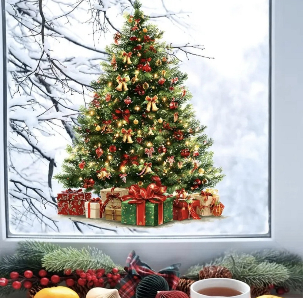 Новорічна наліпка на скло двостороння 