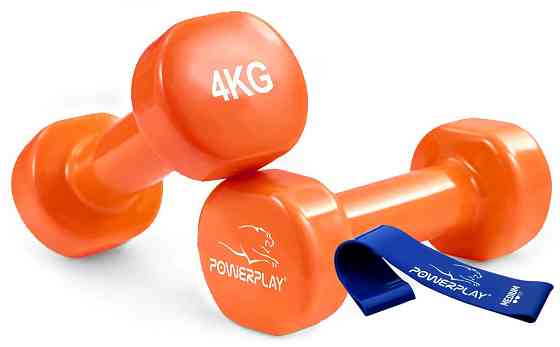 Гантелі вінілові PowerPlay 4125 Achilles 2*4 кг. Помаранчеві (пара - 2шт.) + Резинка для фітнесу 7,5 Каменское
