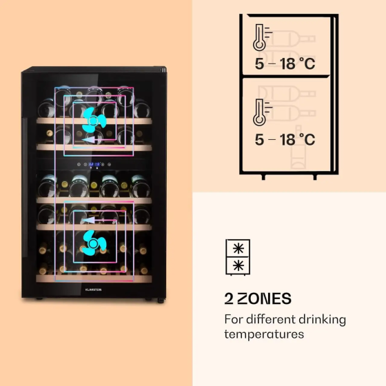 Уцінка Винний холодильник KLARSTEIN Barossa 40 Duo на 41 пляшку, 2 зони охолодження, 5–18°C, 128 л, чорний Київ
