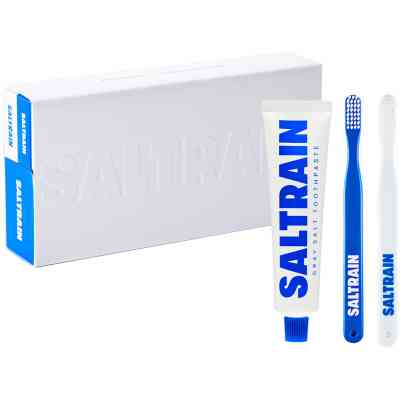 Набір косметики Saltrain Dental Kit Синьо-білий Зубна паста із сірою сіллю 100 мл + Щітка 2 шт. (8809552278323) Вінниця