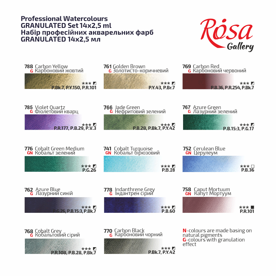 Набір акварельних фарб GRANULATION 14 кол. 2,5мл, кювета пенал Індіго метал ROSA Gallery Київ - фото 7
