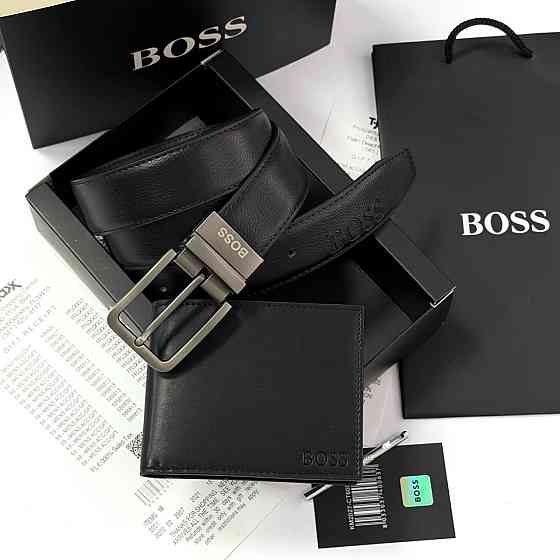 Чоловічий набір гаманець і пасок на подарунок Boss (208) Київ