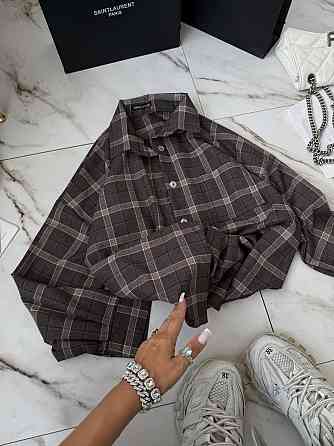 Женская стильная оверсайз рубашка в клетку фланель 100% коттон Шоколад Одесса