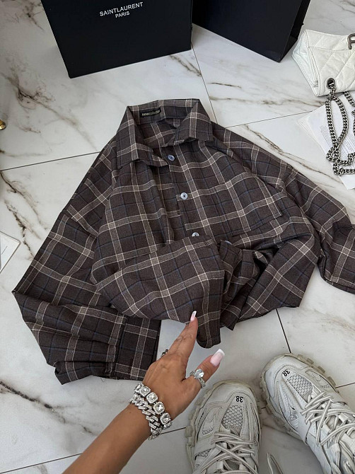 Женская стильная оверсайз рубашка в клетку фланель 100% коттон Шоколад Одесса - изображение 3