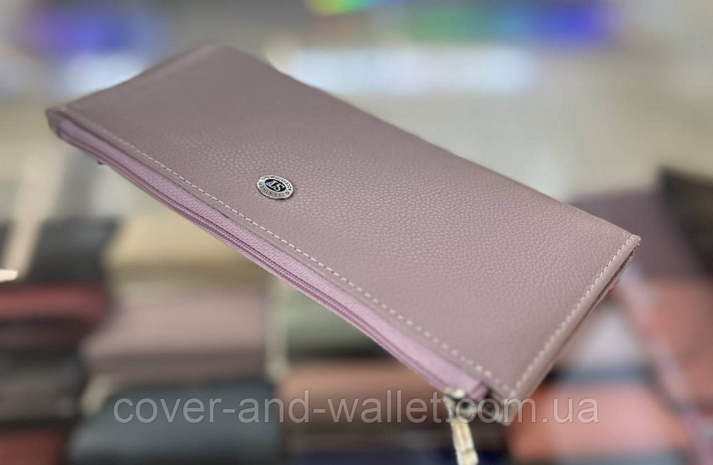 Світло-рожевий тонкий жіночий гаманець із натуральної шкіри на змійці ST 025 (dark pink) Київ - фото 13