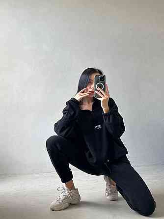 Женский повседневный теплый флисовый костюм двойка турецкий двухсторонний флис Черный, 48/50 Одесса