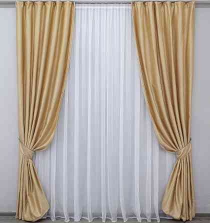 Комплект готових штор VR-Textil Льон Парма № 1089ш Золотистий 150х270 см 2 шт (30-907) Київ