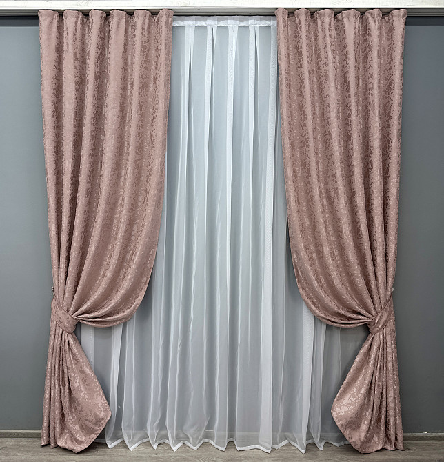 Комплект готових штор VR-Textil Льон мармур Pavliani VO № 1716ш пудровий 130х270 см 2 шт (39-140) Київ - фото 2