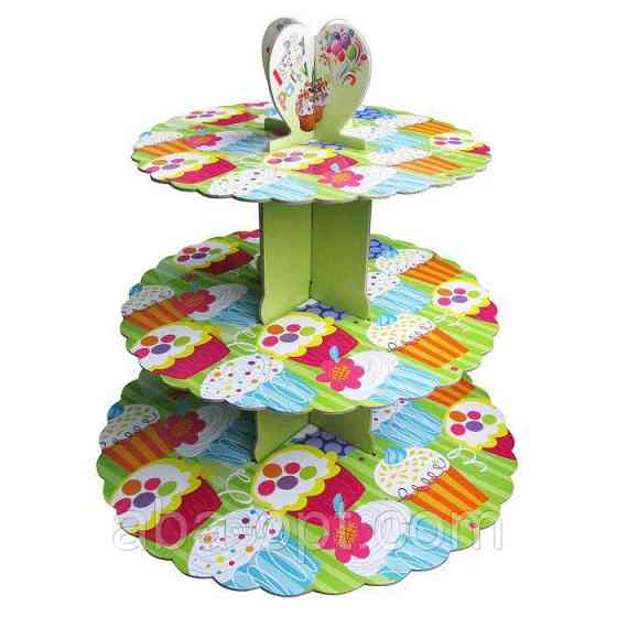 Підставка,Стенд триярусний картонний круглий для капкейків зеленого кольору (шт) Одеса