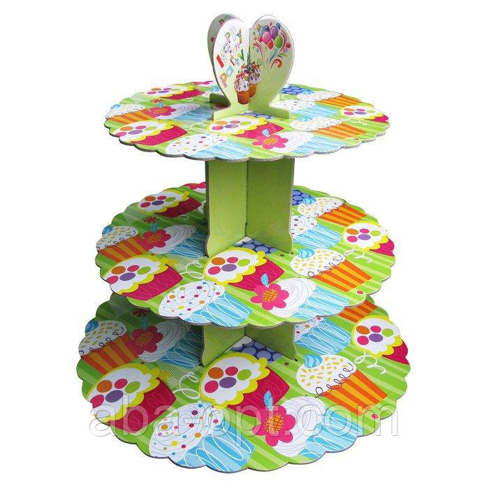 Підставка,Стенд триярусний картонний круглий для капкейків зеленого кольору (шт) Одеса - фото 1