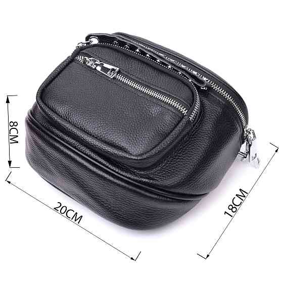 Сумка для женщин с декором в виде кнопок из натуральной кожи Vintage 22388 Черная Киев